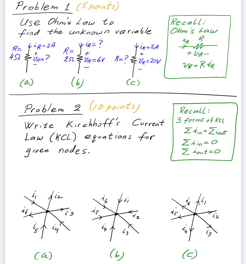 Solved Problem 1 (5points) Use Ohm's Law To Find The Unknown | Chegg.com