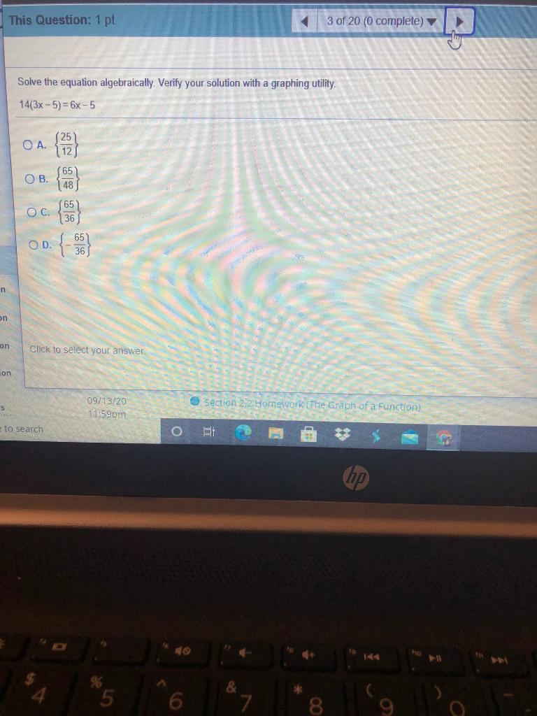 Solved This Question: 1 pt 3 of 20 (0 complete) Solve the | Chegg.com