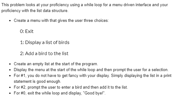 Solved This problem looks at your proficiency using a while | Chegg.com