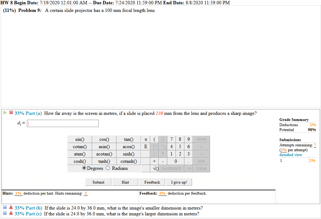 Solved A certain slide projector has a 100 mm focal length
