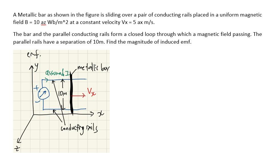Solved A Metallic bar as shown in the figure is sliding over | Chegg.com