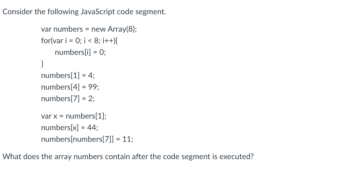 Solved Consider The Following JavaScript Code Segment. Var | Chegg.com