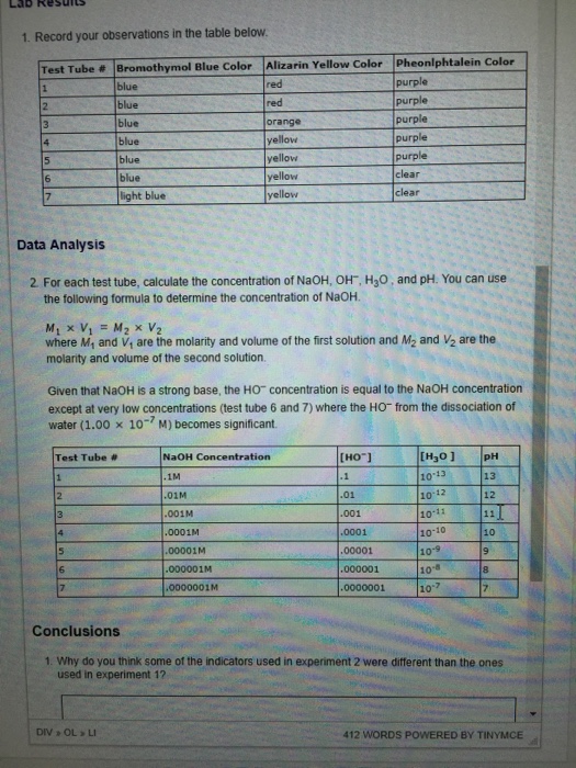 experiment 2 record your observations in the table