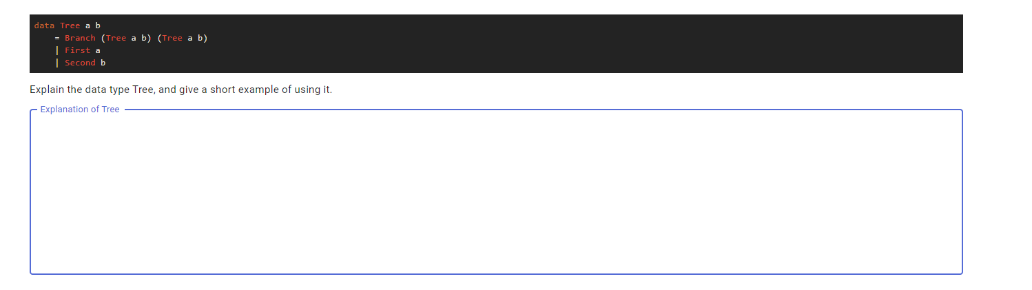 Solved Data Tree A B = Branch (Tree A B) (Tree A B) First A | Chegg.com