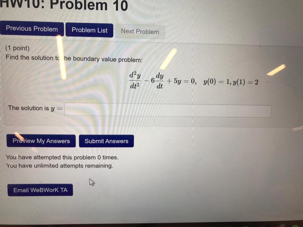 Solved Problem 10 Previous Problem Problem List (1 point) | Chegg.com