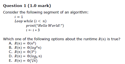 Solved Question 1 (1.0 mark) Consider the following segment | Chegg.com