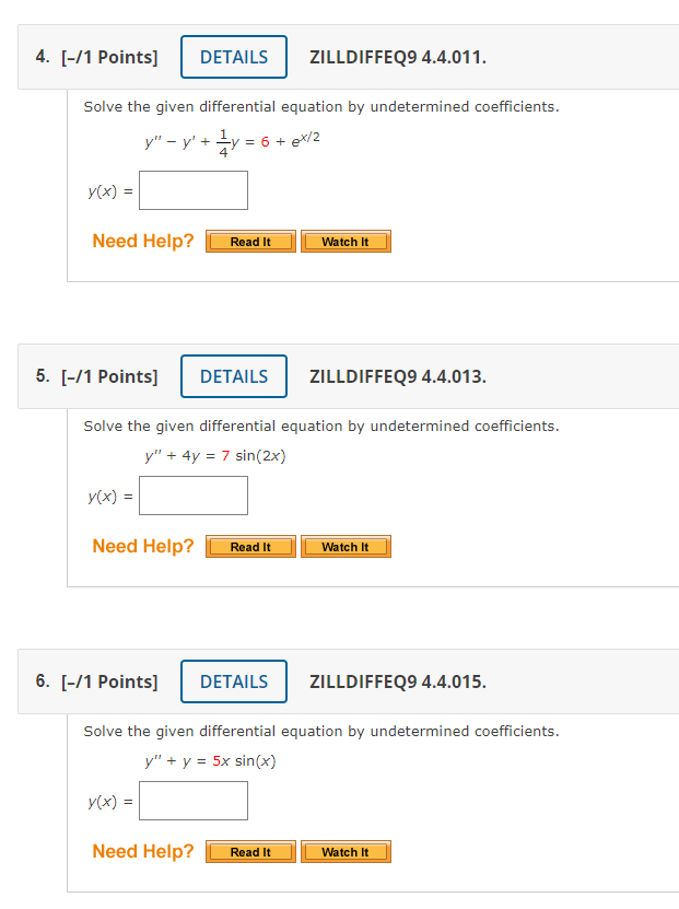 Solved 1 Points] ZILLDIFFEQ9 4.4.011. Solve The Given | Chegg.com