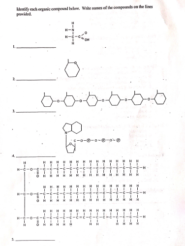 Solved Identify each organic compound below. Write names of | Chegg.com