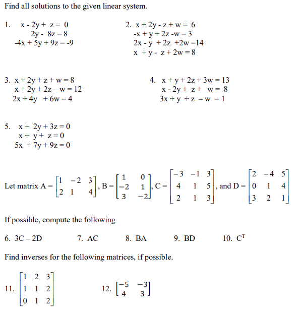 Solved Find All Solutions To The Given Linear System. | Chegg.com