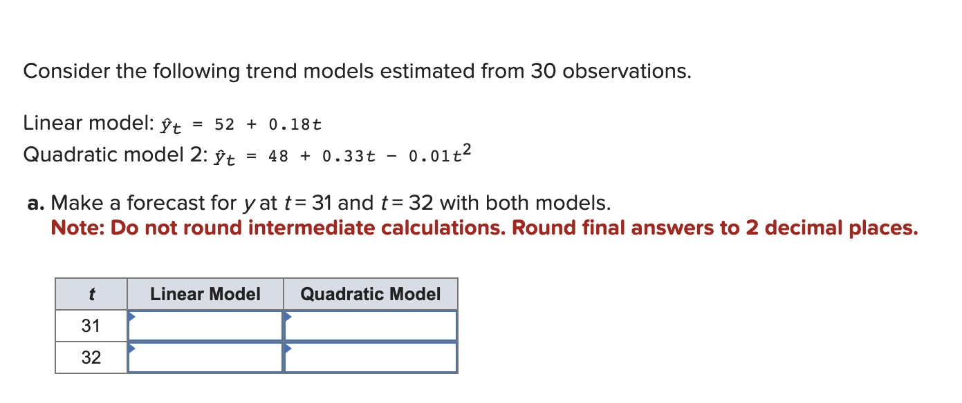 Solved Consider the following trend models estimated from 30 | Chegg.com