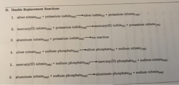 Solved D Double Replacement Reactions Potassium Nitrate 0619