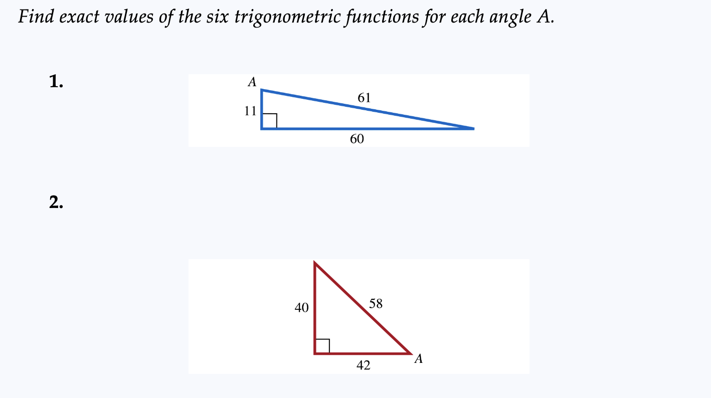 Solved Find Exact Values Of The Six Trigonometric Functions 2574