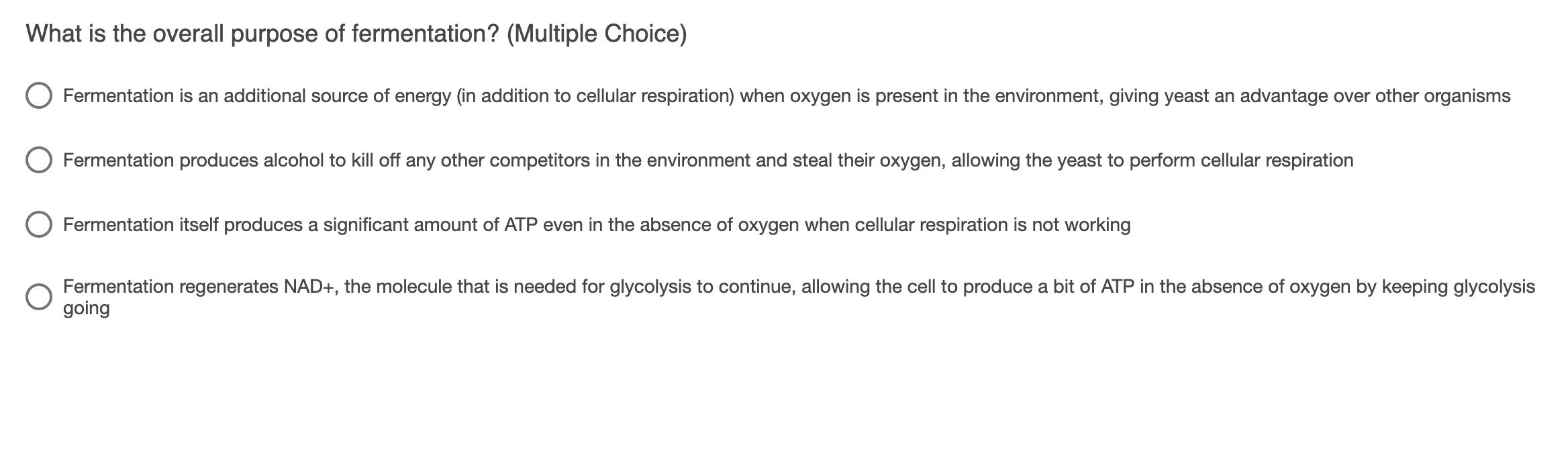Solved What is the overall purpose of fermentation?