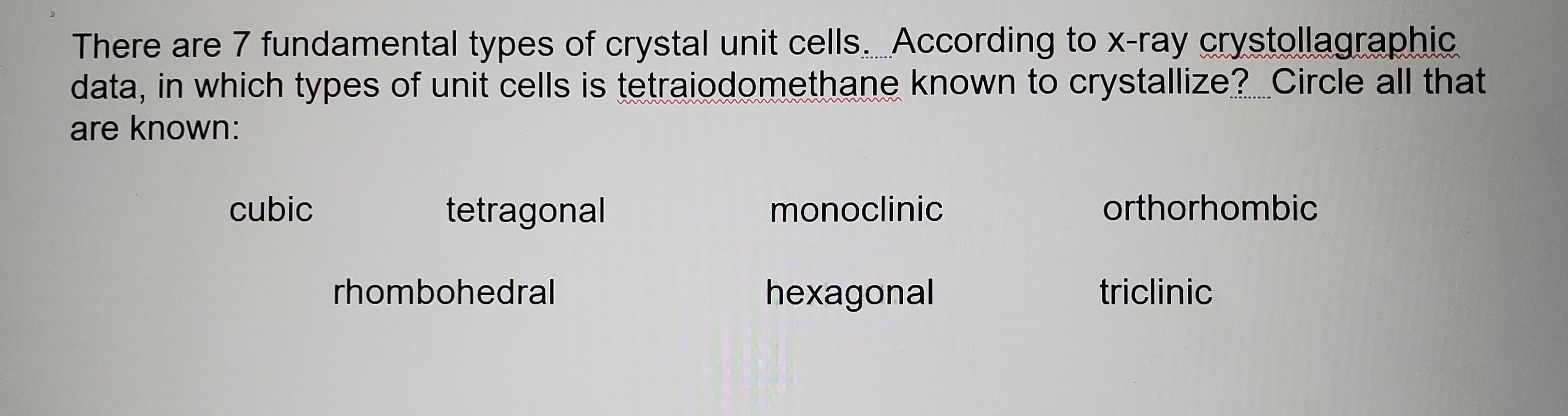 Solved There are 7 fundamental types of crystal unit cells. | Chegg.com