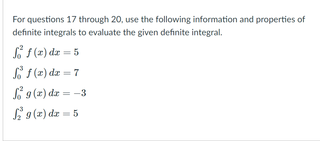 Solved For questions 17 through 20, use the following | Chegg.com