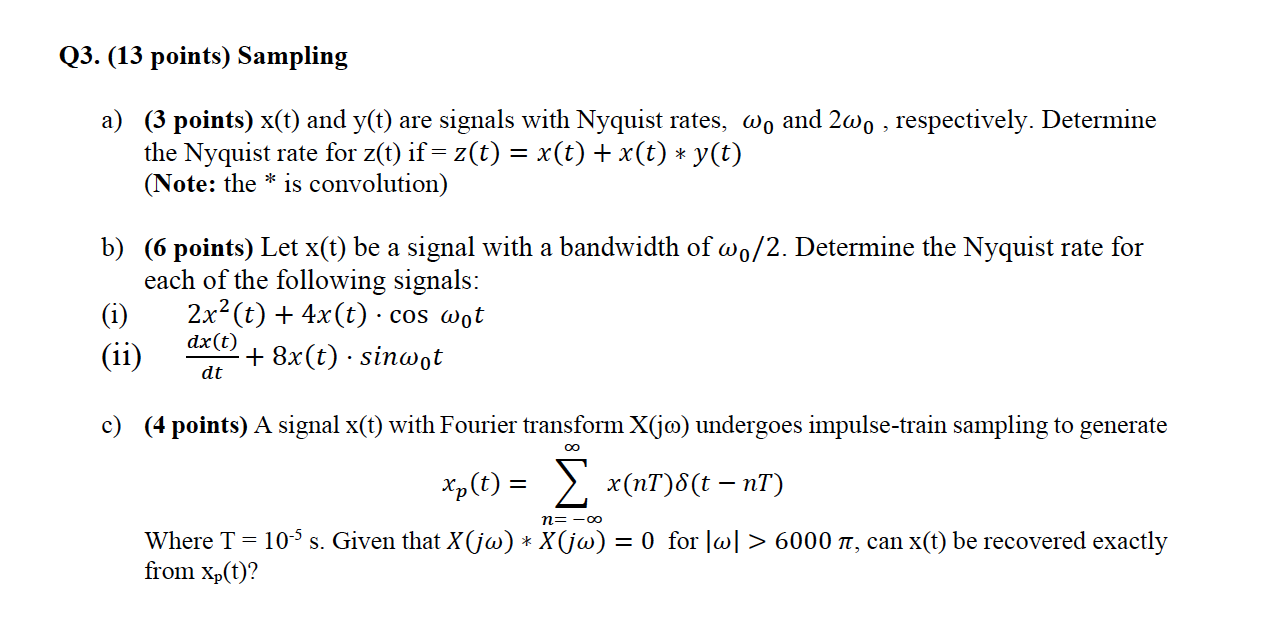 Solved Q3 13 Points Sampling A 3 Points X T And Y Chegg Com