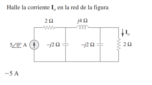 Halle la corriente \( \mathbf{I}_{o} \) en la red de la figura