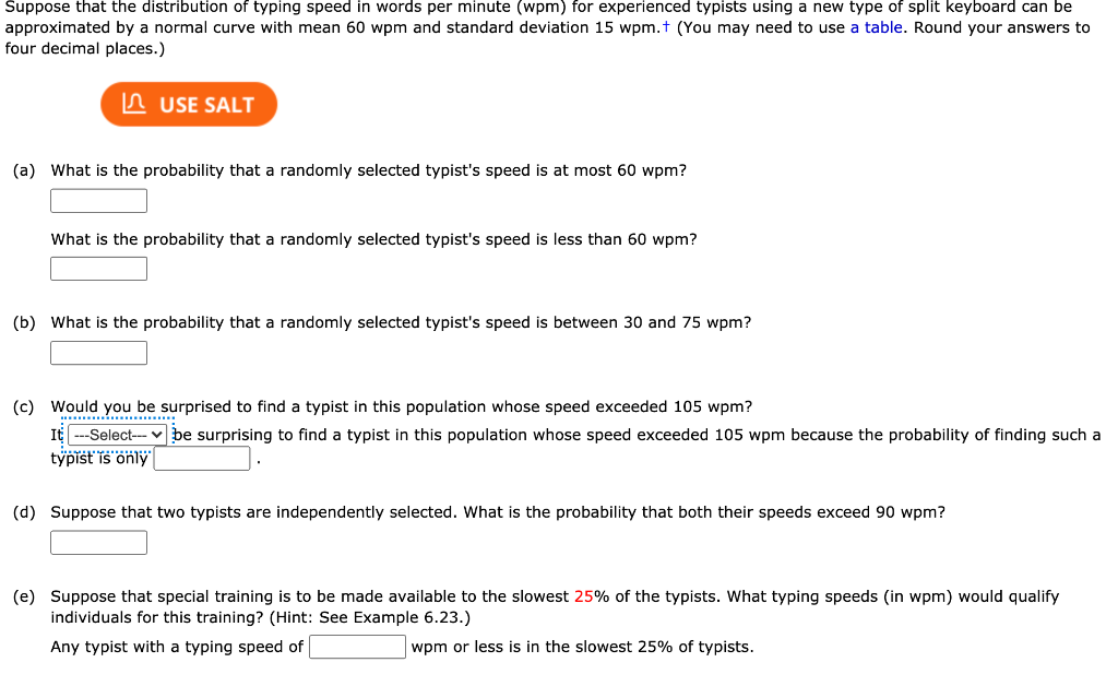 Solved Suppose that the distribution of typing speed in | Chegg.com