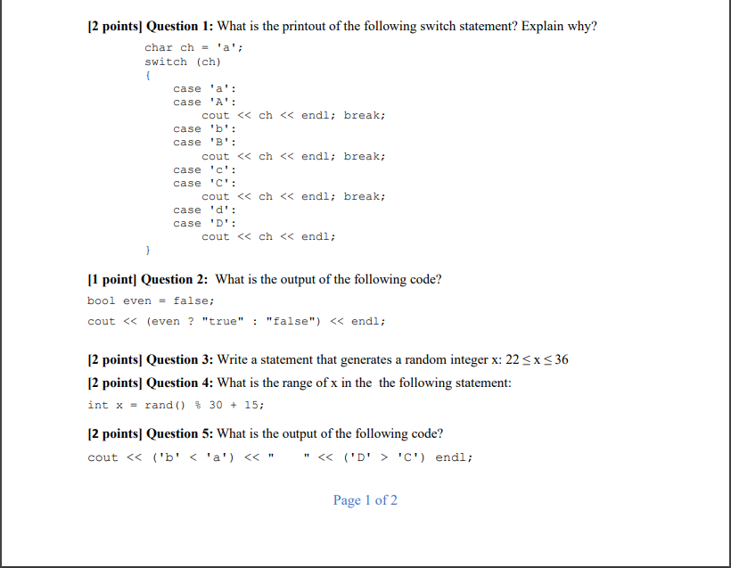 Solved What Is The Printout Of The Following Switch Chegg