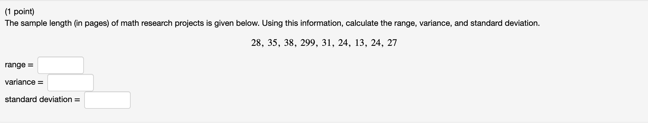 Solved (1 point) The sample length (in pages) of math | Chegg.com