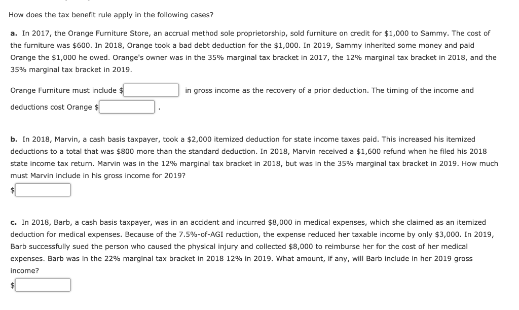 Solved How does the tax benefit rule apply in the following