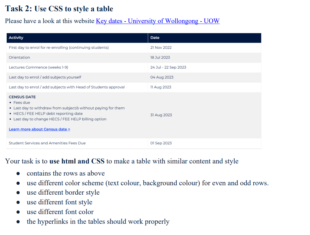 Solved task 2 use css to style a table please have a look chegg