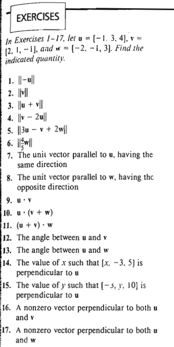 Solved Exercises In Exercises 1 17 Let U 1 3 4 Y Chegg Com