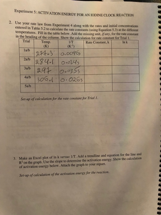 Solved Experiment 5: ACTIVATION ENERGY FOR AN IODINE CLOCK | Chegg.com