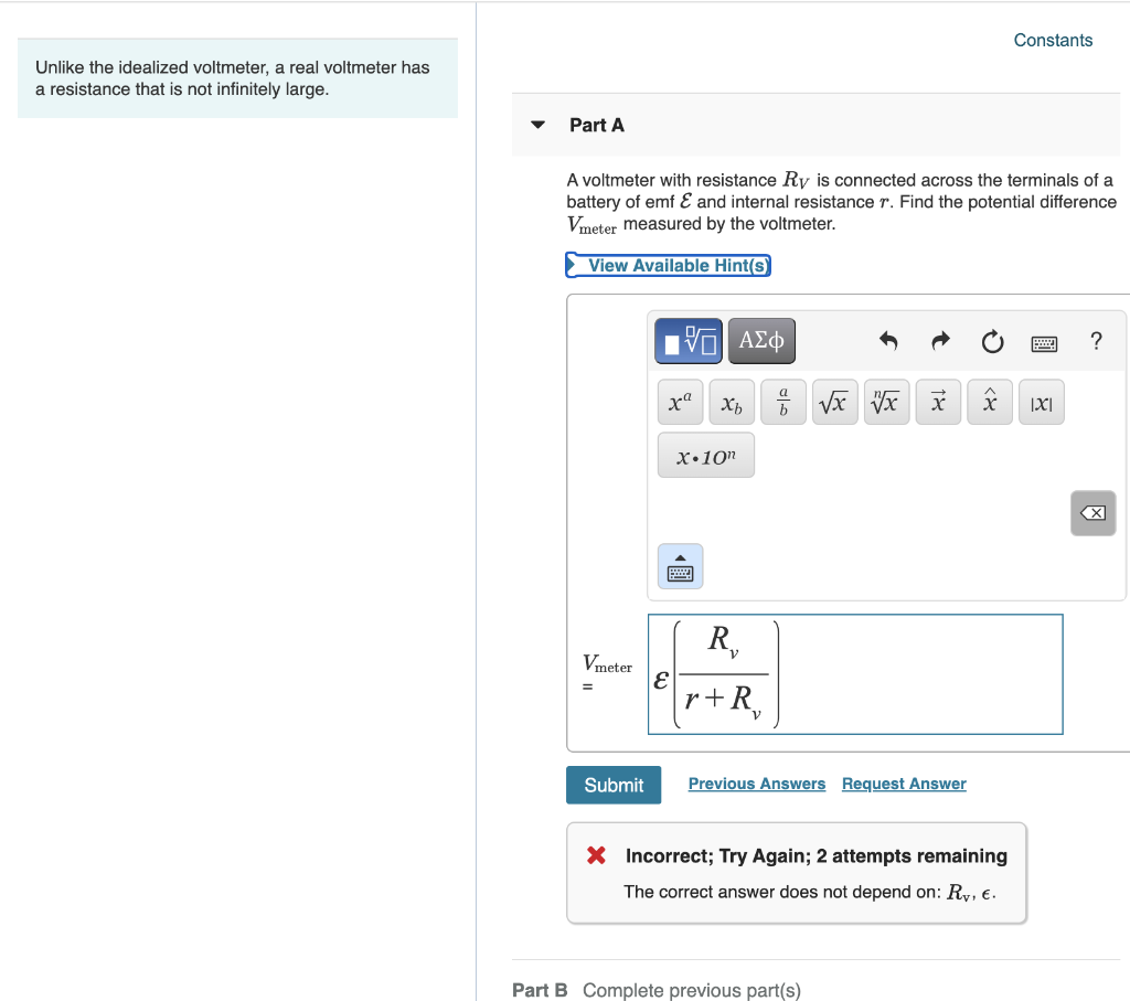 Solved A voltmeter with resistance RV is connected across