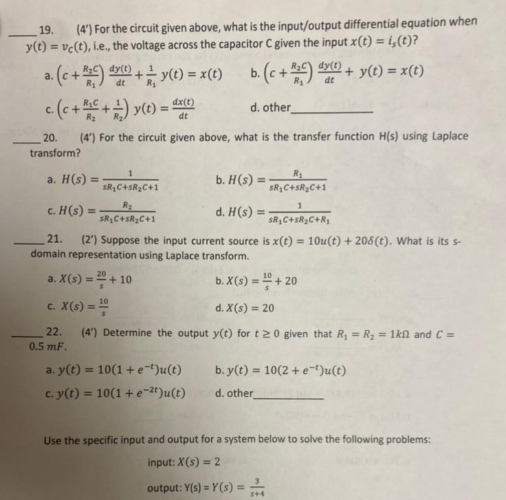 19. (4') For the circuit given above, what is the | Chegg.com