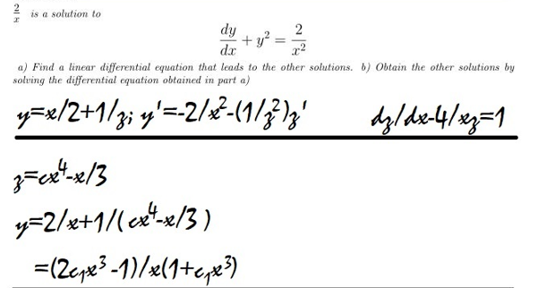 Solved 2/x is a solution to dy/dx+y^2=2/x^2 a) Find a | Chegg.com