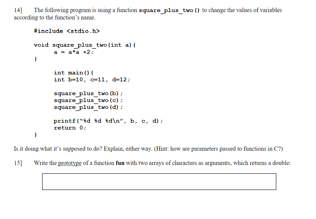 Solved 14] The following program is using a function | Chegg.com