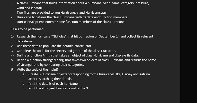 Solved A class Hurricane that holds information about a | Chegg.com