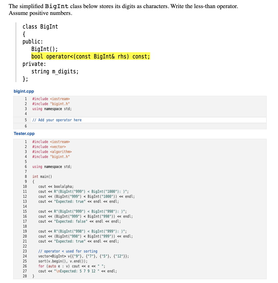 Solved The simplified BigInt class below stores its digits | Chegg.com