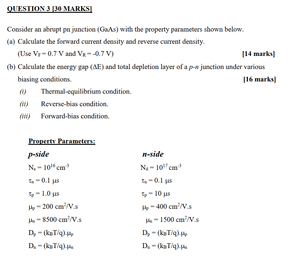 Solved Question 3 30 Marks Consider An Abrupt Pn Juncti Chegg Com