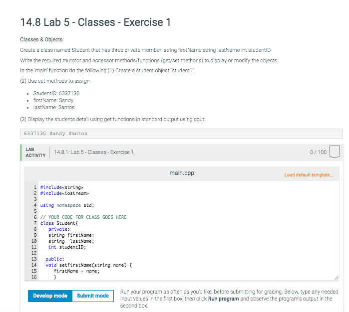 Solved 14.8 Lab 5 - Classes - Exercise 1 Classes & Objects | Chegg.com