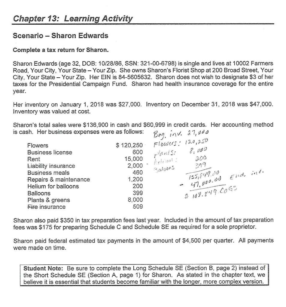 Chapter 13 Learning Activity Scenario Sharon Edw Chegg Com