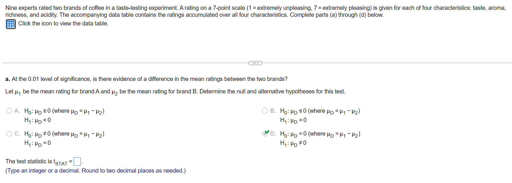 Solved (a) Find the t-STAT (test statistic)(b) Find the | Chegg.com