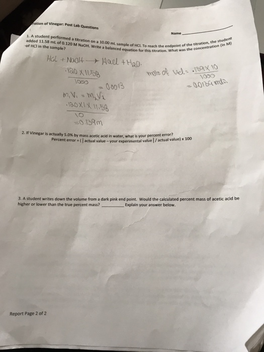 Solved ation of Vinegar Post Lab Questions 1. A student