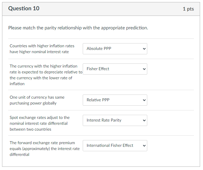 Solved Question 10 1 pts Please match the parity | Chegg.com