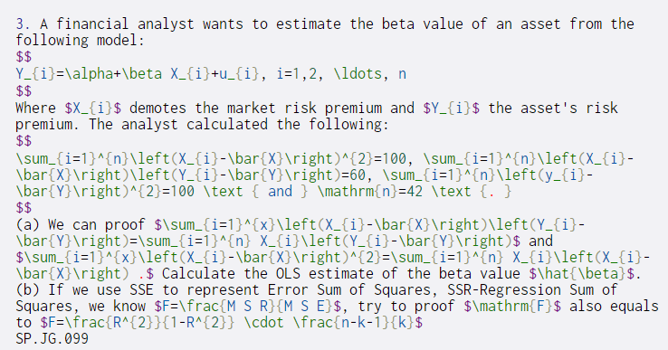 Solved 3. A financial analyst wants to estimate the beta | Chegg.com