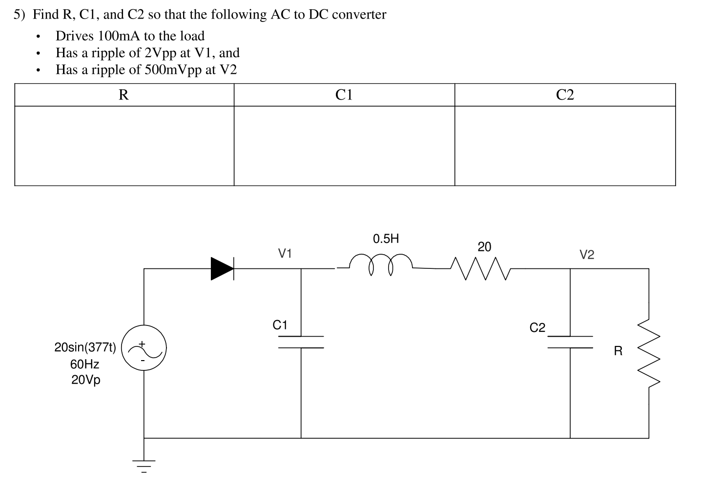 Solved Find R,C1, and C2 so that the following AC to DC | Chegg.com