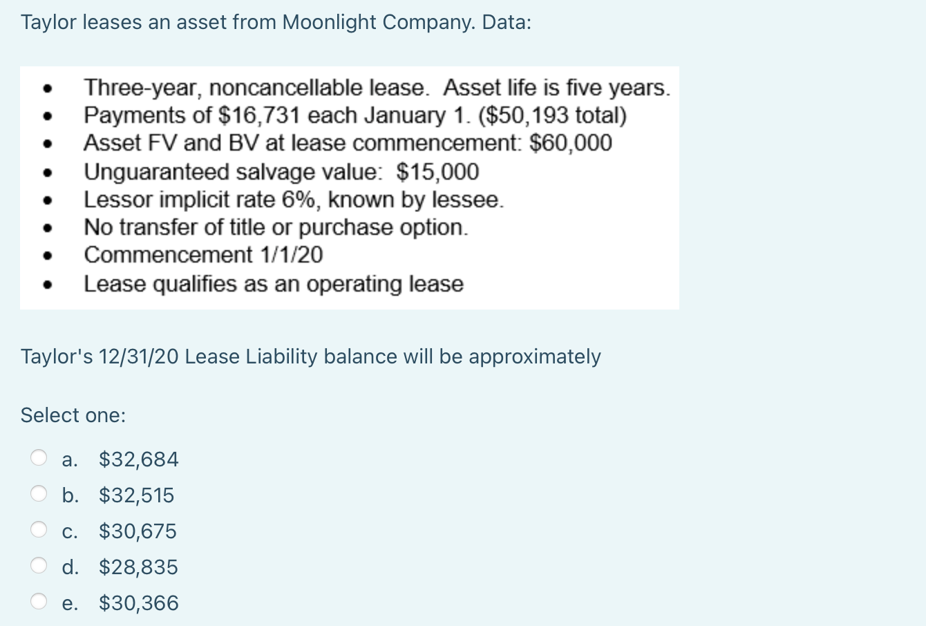 Solved A lease qualifies as a finance (salestype) lease.