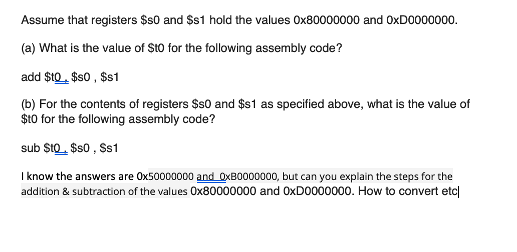 Solved Assume that registers s0 and s1 hold the values