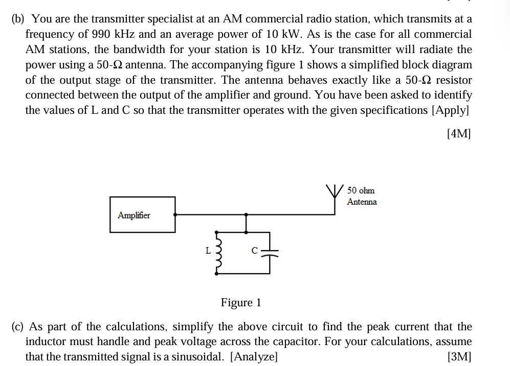 (b) ﻿You are the transmitter specialist at an AM