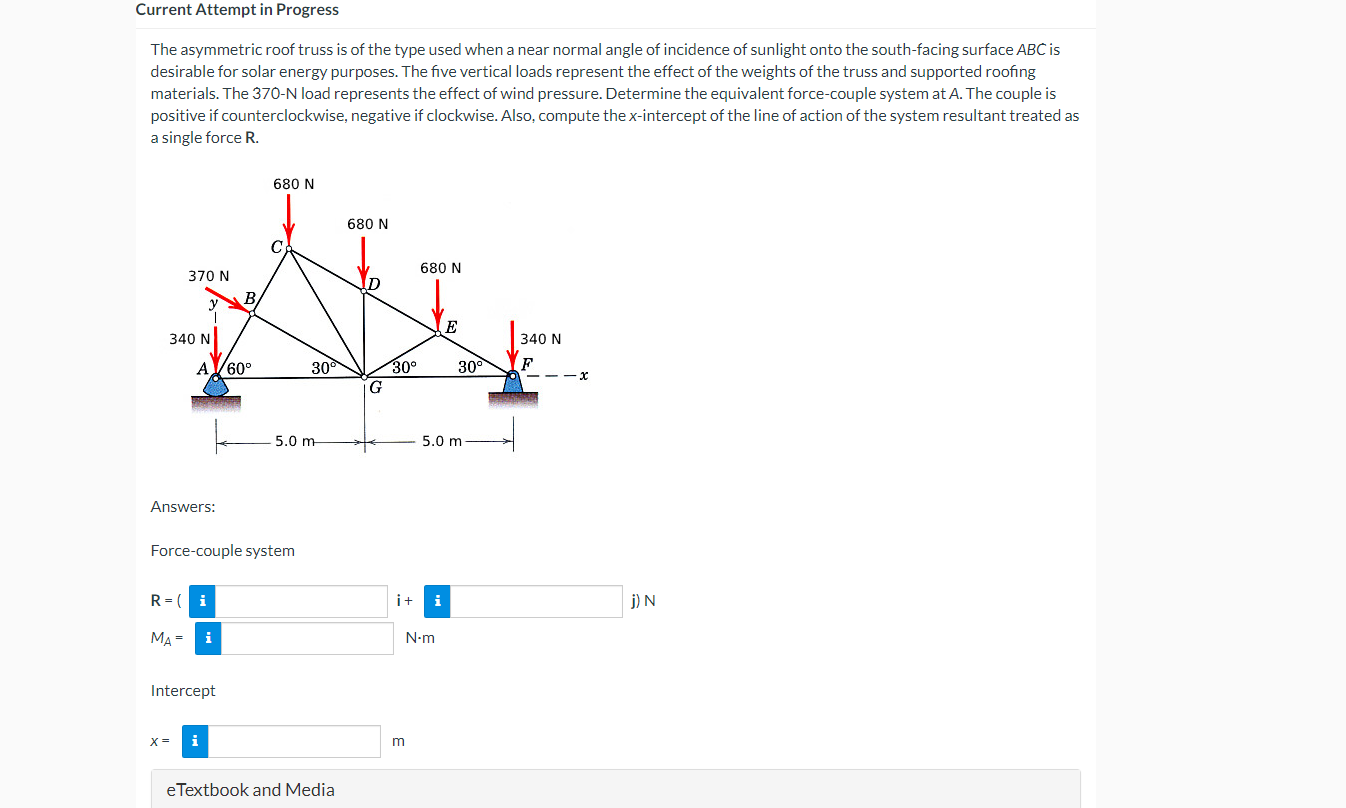 Solved Current Attempt In Progress The Asymmetric Roof Truss | Chegg.com