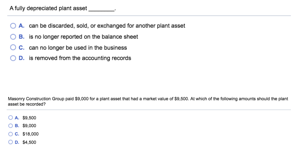 Solved A fully depreciated plant asset O A. can be