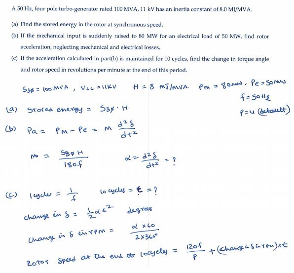 Solved A 50 Hz, four pole turbo-generator rated 100 MVA, 11 | Chegg.com