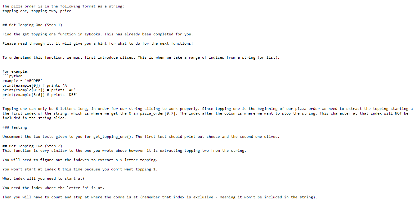 Solved The pizza order is in the following format as a | Chegg.com