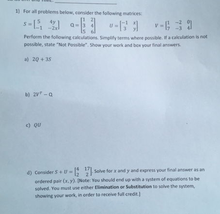 Solved 1) For all problems below, consider the following | Chegg.com